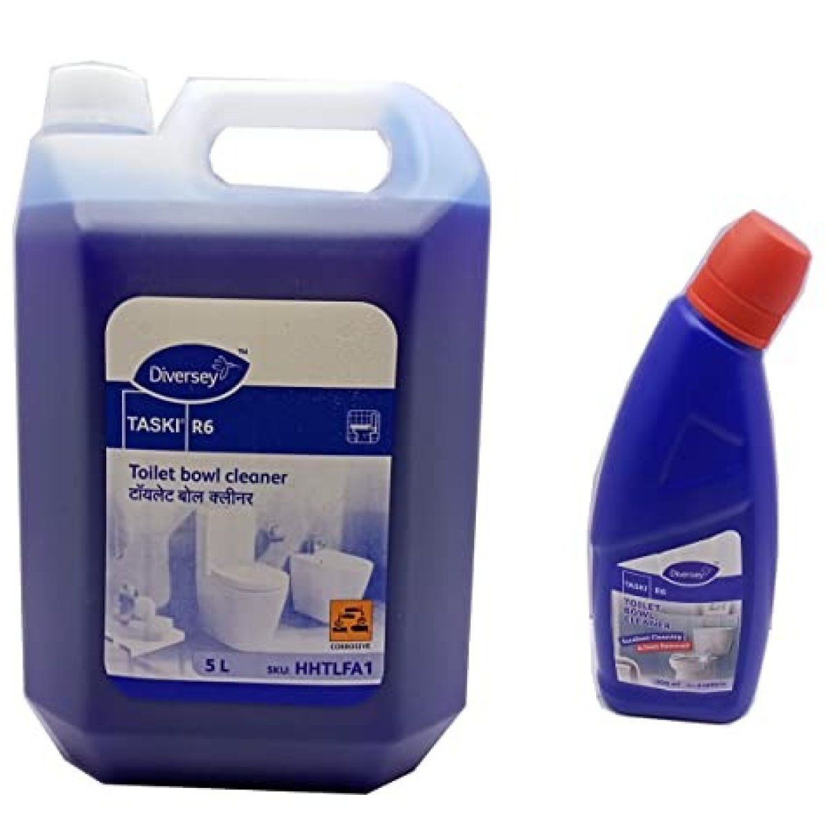 Diversey TASKI R6, heavy-duty, acidic toilet bowl cleaner designed for the effective removal of limescale, stains, and other deposits.