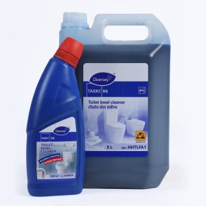 Diversey TASKI R6, heavy-duty, acidic toilet bowl cleaner designed for the effective removal of limescale, stains, and other deposits.