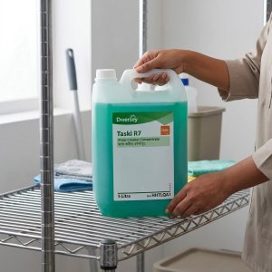 Diversey TASKI R7, 5-liter floor cleaner concentrate designed for the professional maintenance of all water-resistant floors.