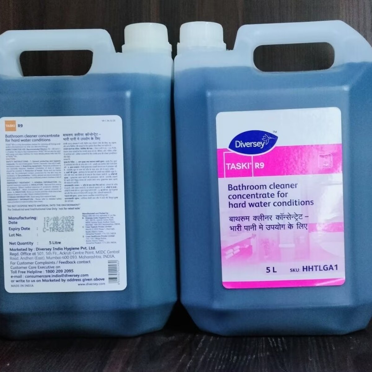 Diversey TASKI R9, professional-grade bathroom cleaner concentrate specifically formulated for use in hard water conditions.
